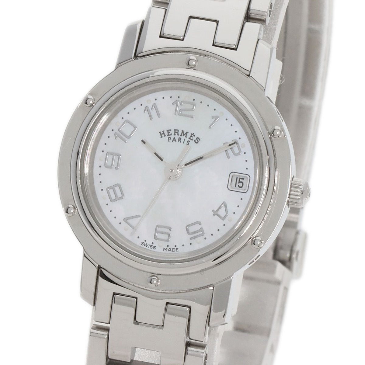 HERMES Watches Quartz CL4.210 Stainless Steel , Stainless Steel Silver Clipper Nacre White shell dial Women  d