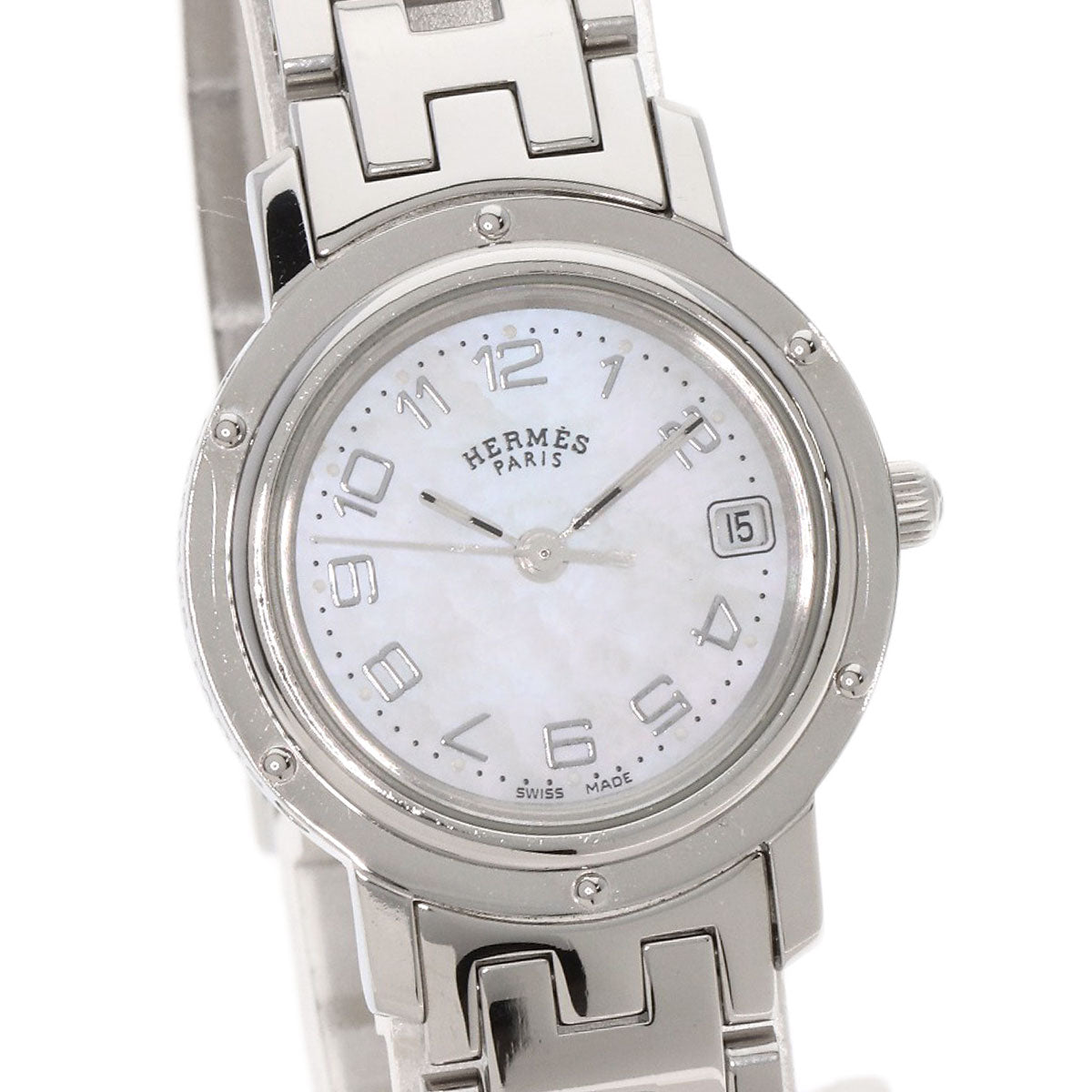 HERMES Watches Quartz CL4.210 Stainless Steel , Stainless Steel Silver Clipper Nacre White shell dial Women  d