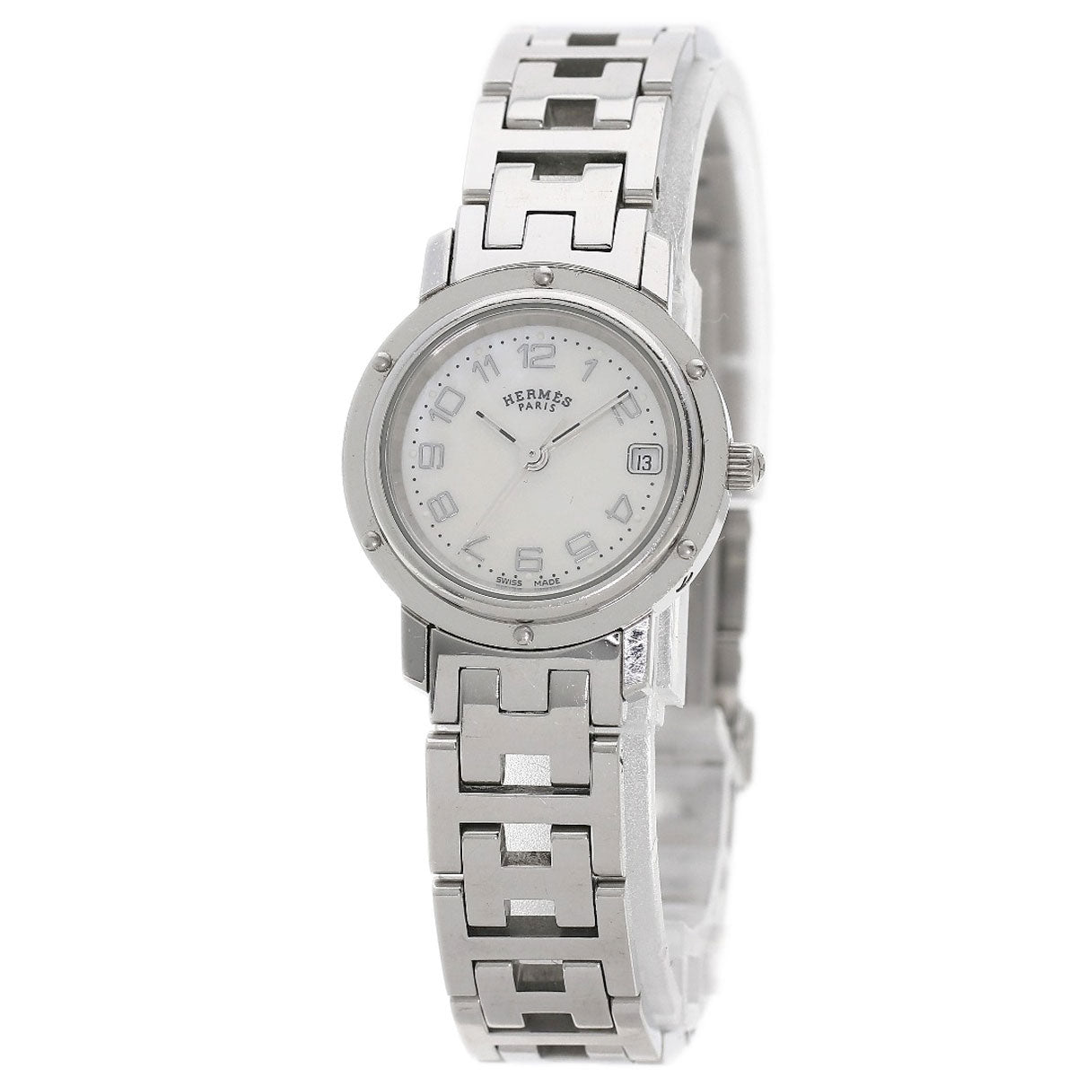 HERMES Watches Quartz CL4.210 Stainless Steel , Stainless Steel Silver Clipper Nacre White shell dial Women  d