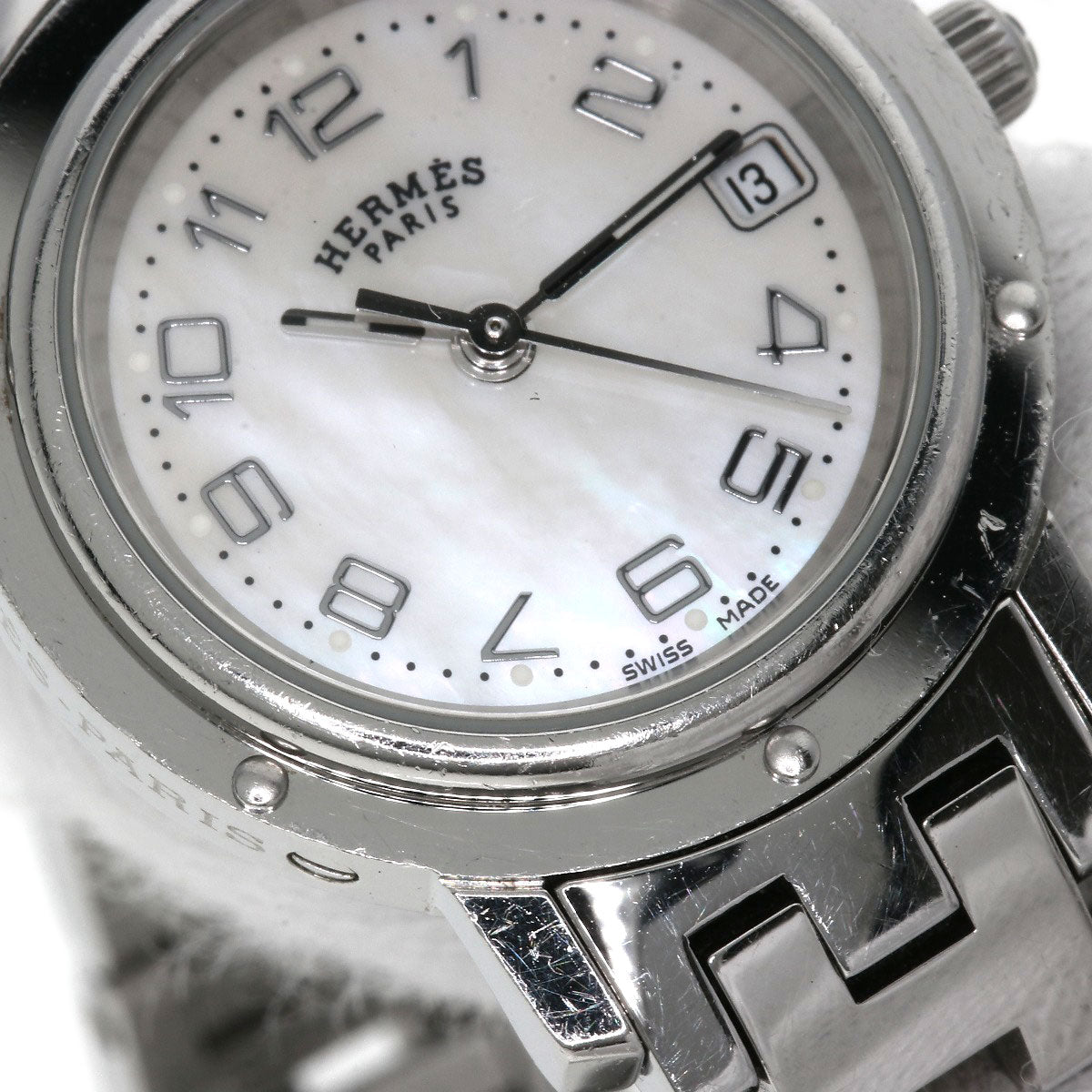 HERMES Watches Quartz CL4.210 Stainless Steel , Stainless Steel Silver Clipper Nacre White shell dial Women  d