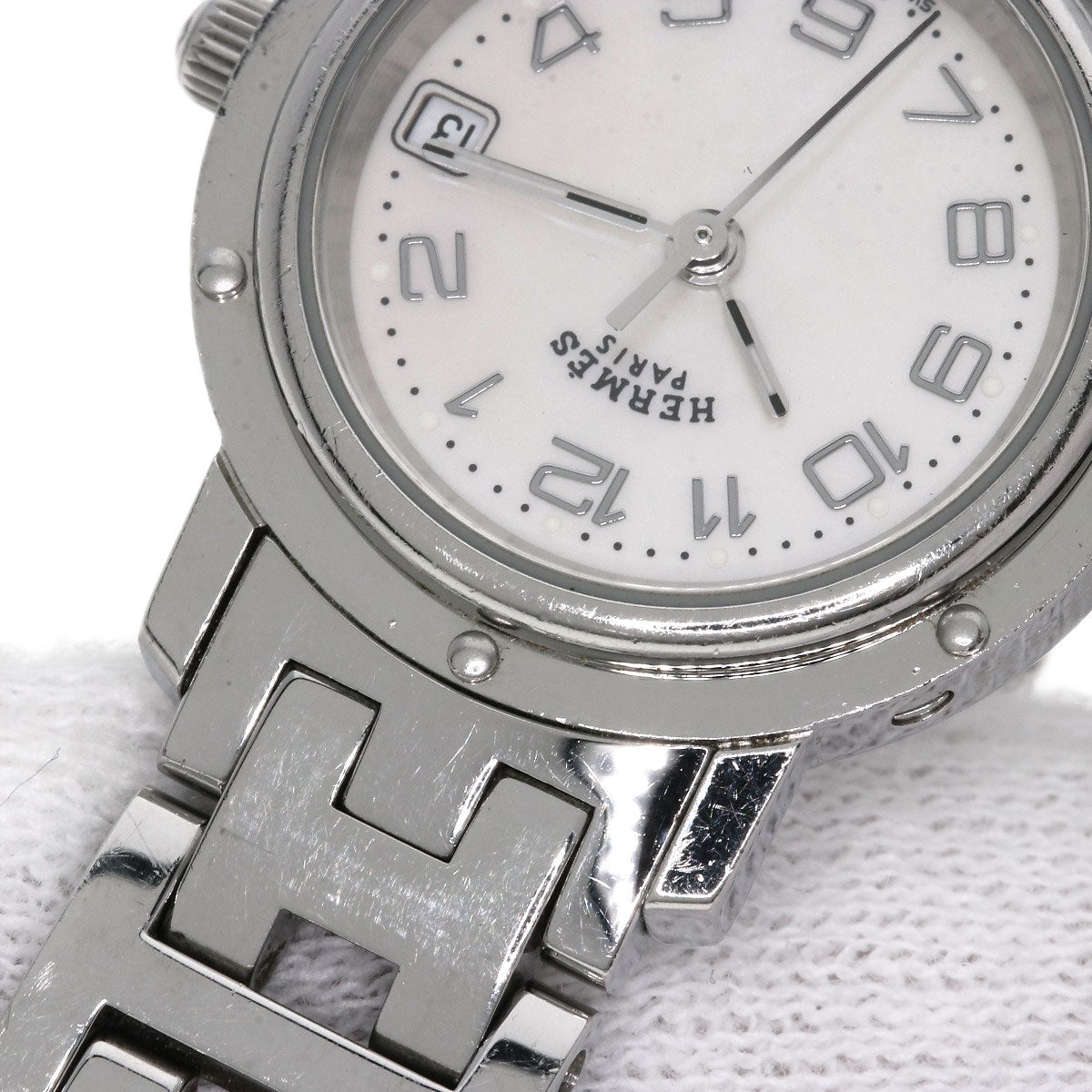 HERMES Watches Quartz CL4.210 Stainless Steel , Stainless Steel Silver Clipper Nacre White shell dial Women  d
