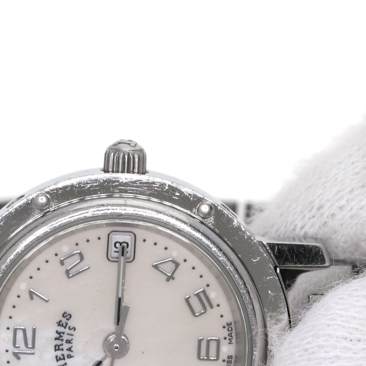 HERMES Watches Quartz CL4.210 Stainless Steel , Stainless Steel Silver Clipper Nacre White shell dial Women  d