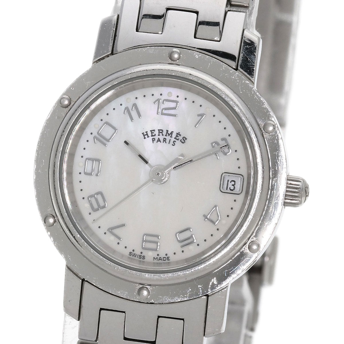 HERMES Watches Quartz CL4.210 Stainless Steel , Stainless Steel Silver Clipper Nacre White shell dial Women  d