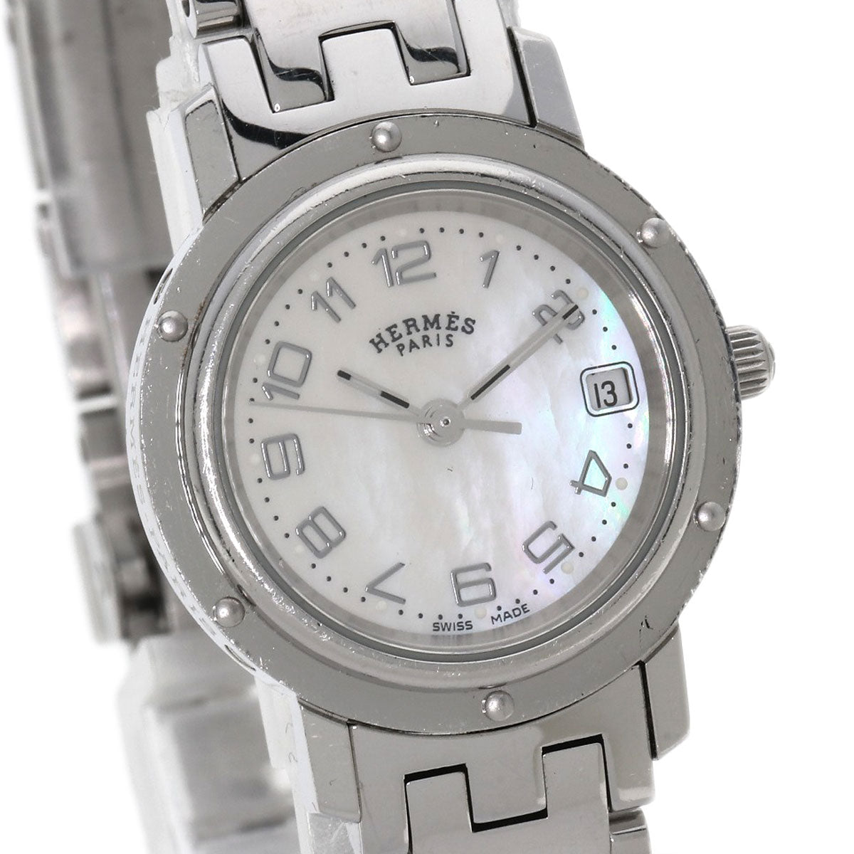 HERMES Watches Quartz CL4.210 Stainless Steel , Stainless Steel Silver Clipper Nacre White shell dial Women  d