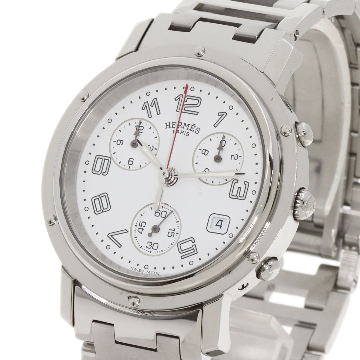 HERMES Watches Quartz CL1.910 Stainless Steel , Stainless Steel Silver Clipper Chronograph white dial mens  d