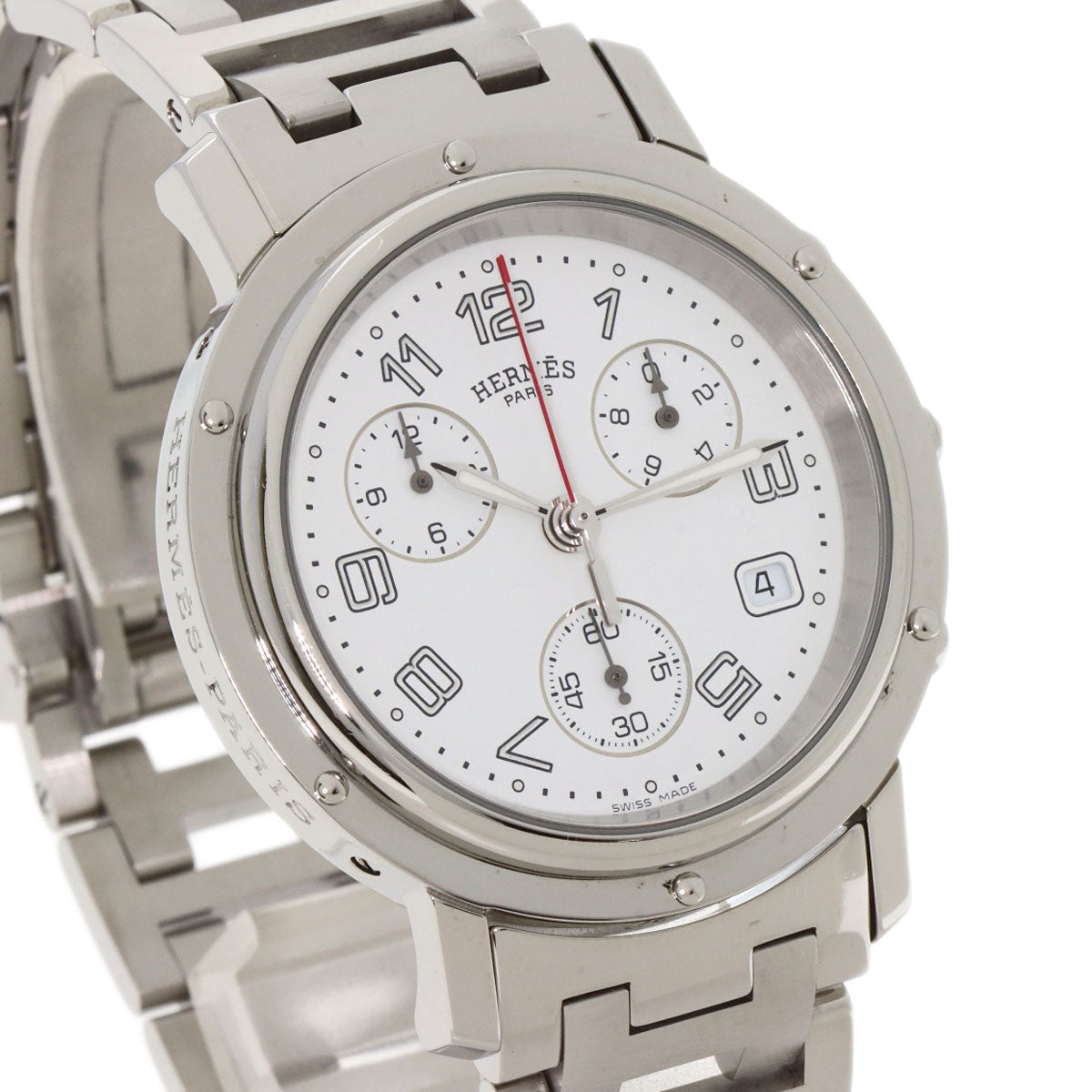 HERMES Watches Quartz CL1.910 Stainless Steel , Stainless Steel Silver Clipper Chronograph white dial mens  d