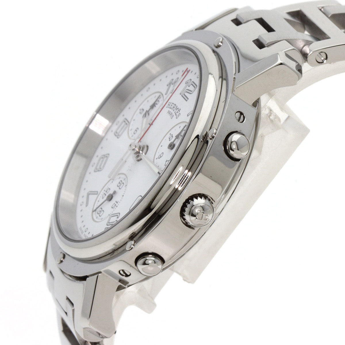 HERMES Watches Quartz CL1.910 Stainless Steel , Stainless Steel Silver Clipper Chronograph white dial mens  d