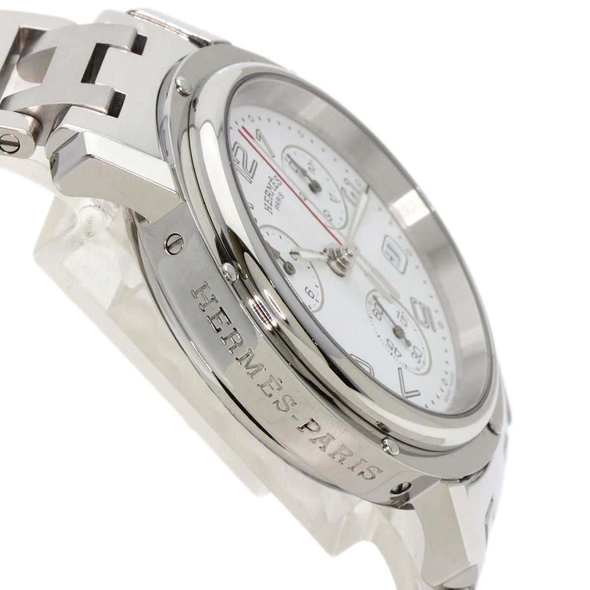 HERMES Watches Quartz CL1.910 Stainless Steel , Stainless Steel Silver Clipper Chronograph white dial mens  d
