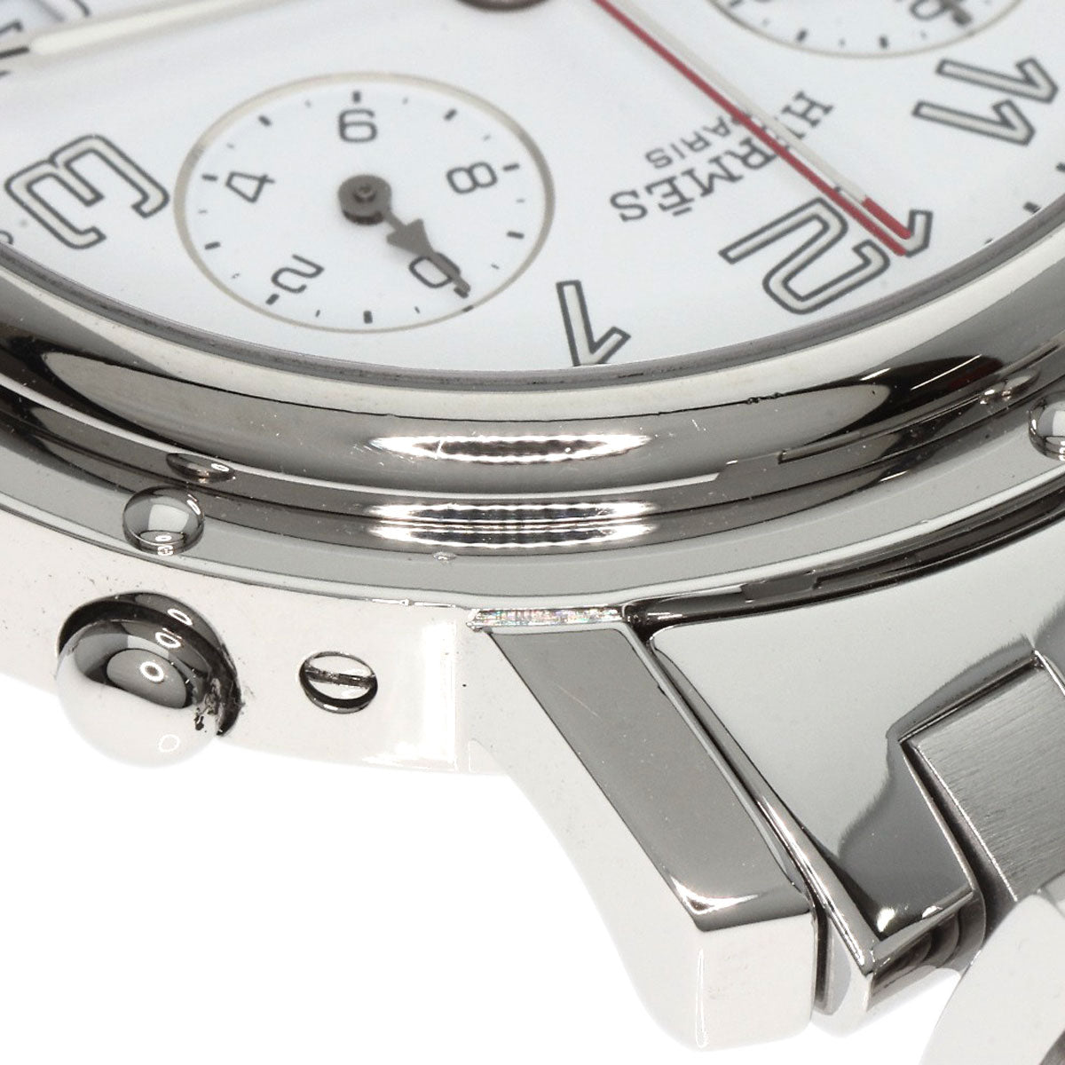 HERMES Watches Quartz CL1.910 Stainless Steel , Stainless Steel Silver Clipper Chronograph white dial mens  d