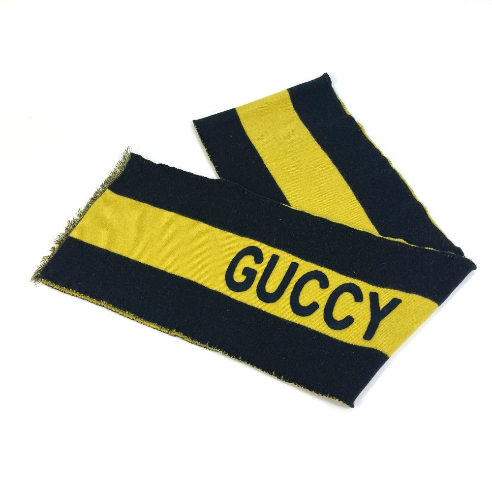 GUCCI Scarf wool Black x yellow fringe scarf mens