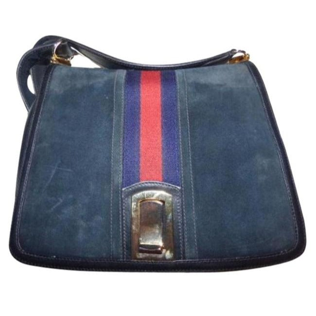 Gucci   Blue Suede Leather Trim With Wide Red Blue Stripe