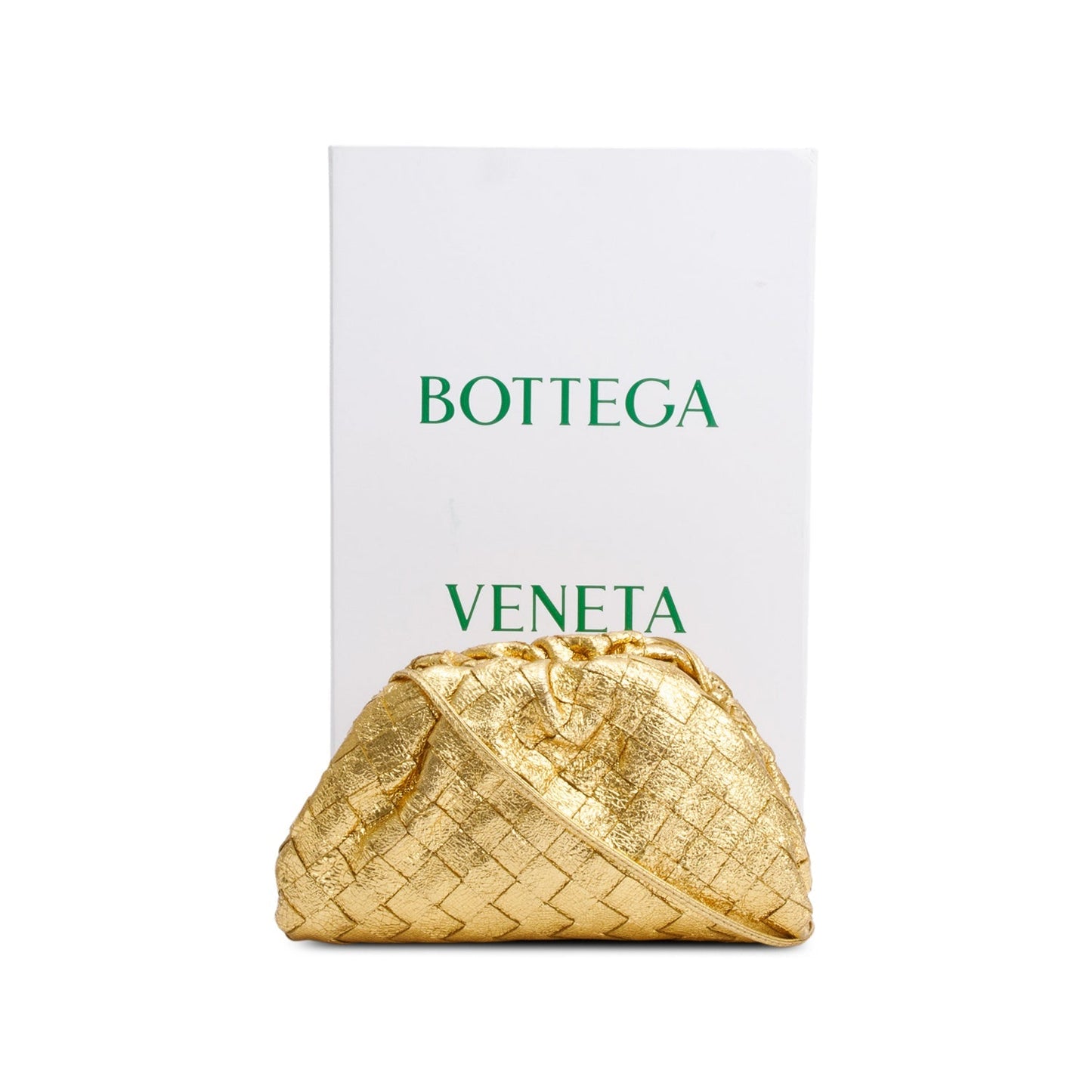Bottega Veneta Gold Metallic Calfskin Intrecciato Leather The Mini Pouch