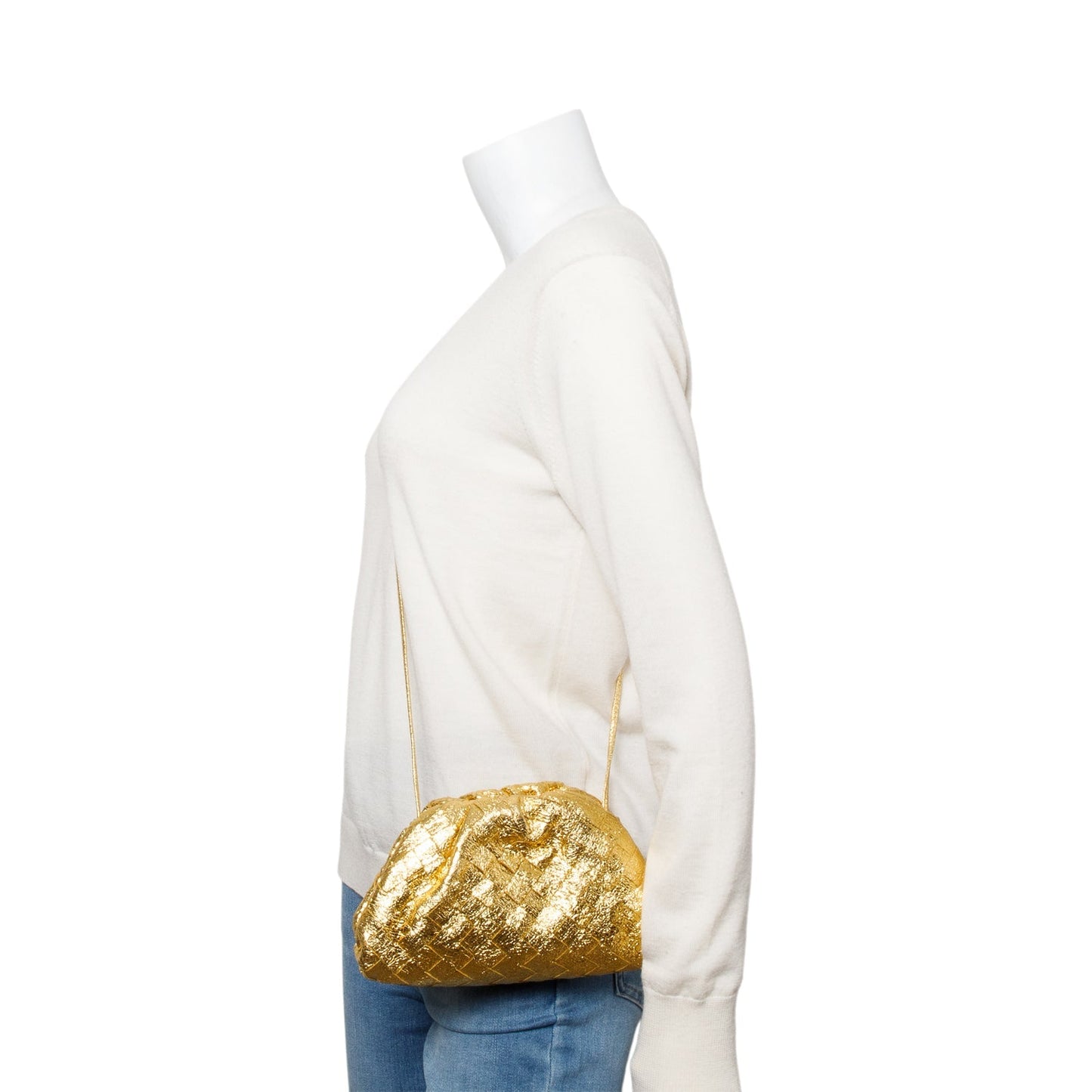 Bottega Veneta Gold Metallic Calfskin Intrecciato Leather The Mini Pouch