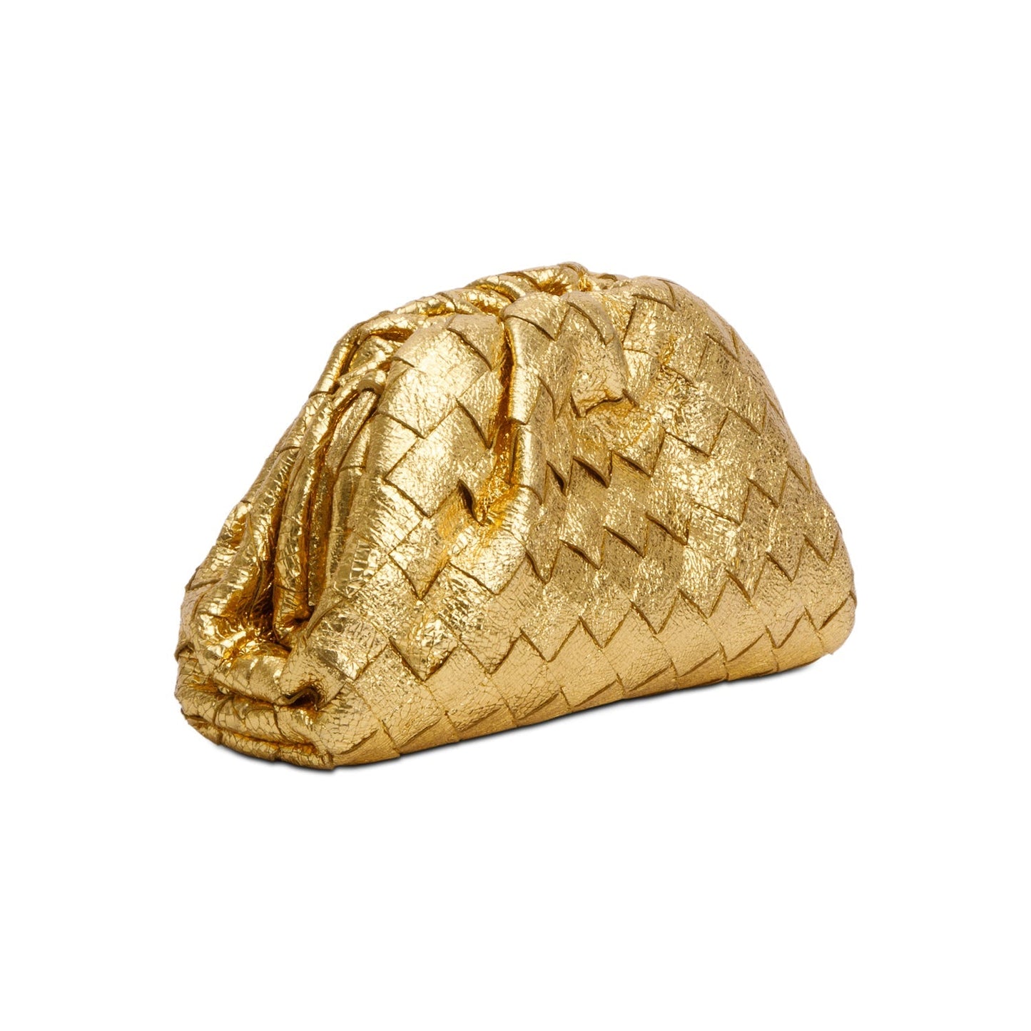 Bottega Veneta Gold Metallic Calfskin Intrecciato Leather The Mini Pouch