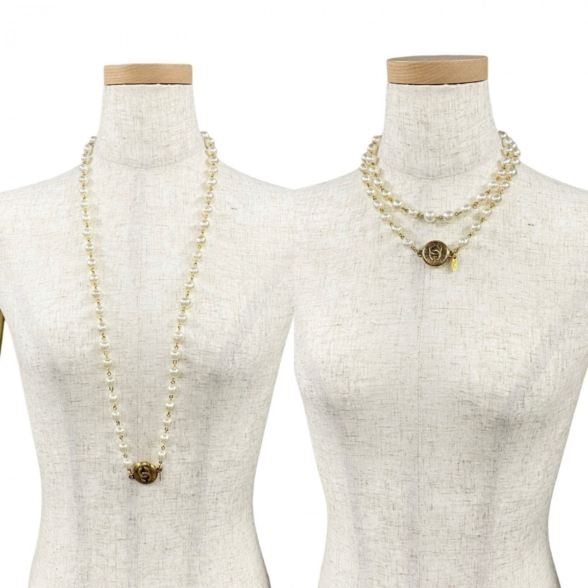 CHANEL Necklace Faux Pearl, Gold Plated white COCO Mark Women