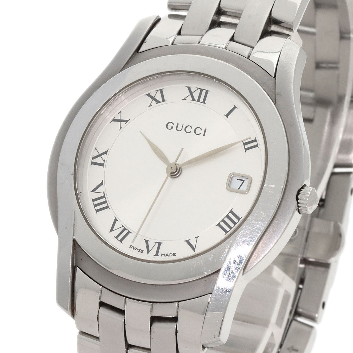 GUCCI Watches Quartz 5500M Stainless Steel , Stainless Steel Silver Round face Silver dial mens  d