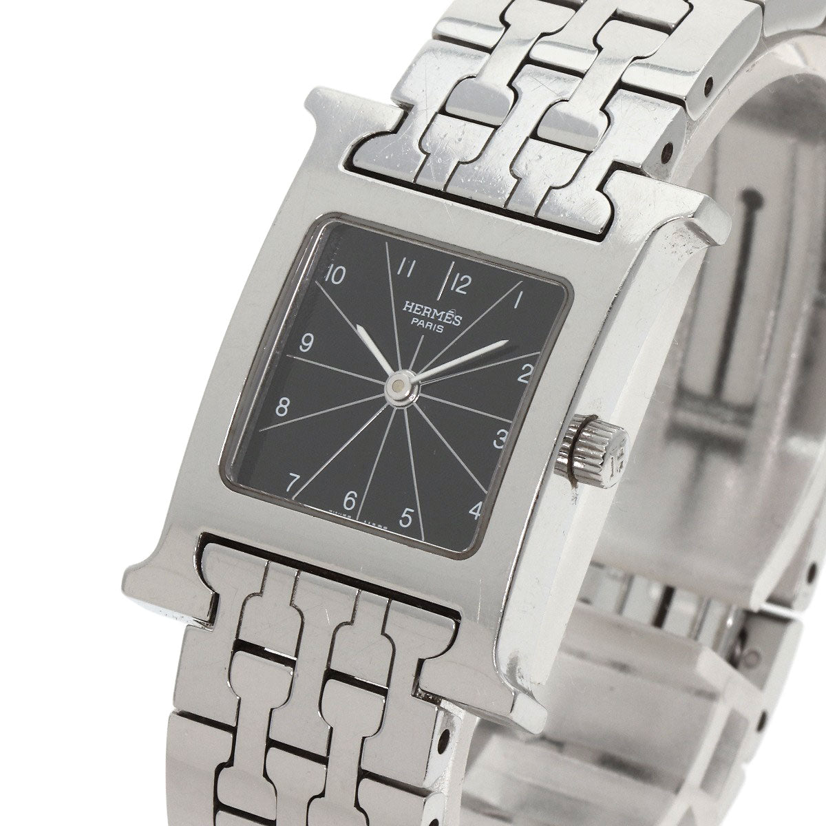 HERMES Watches Quartz HH1.210 Stainless Steel , Stainless Steel Silver H watch black dial Women  d
