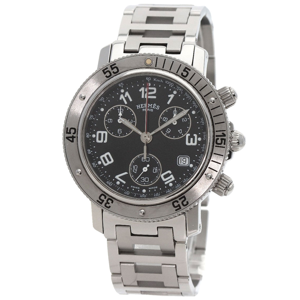 HERMES Watches Quartz CL2.910 Stainless Steel , Stainless Steel Silver Clipper Diver Chronograph black dial mens  d