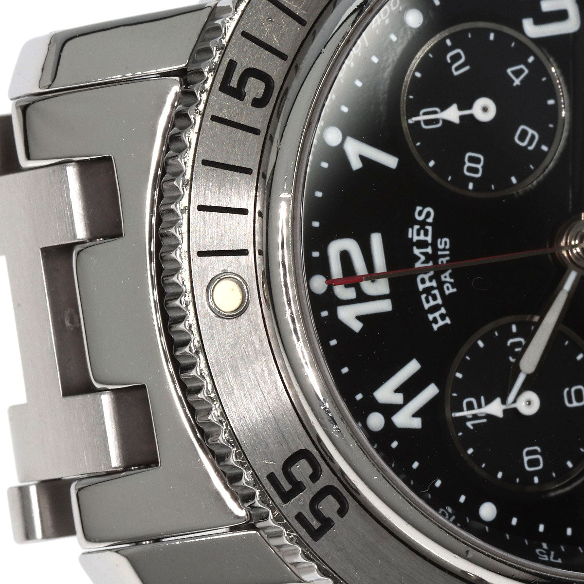 HERMES Watches Quartz CL2.910 Stainless Steel , Stainless Steel Silver Clipper Diver Chronograph black dial mens  d
