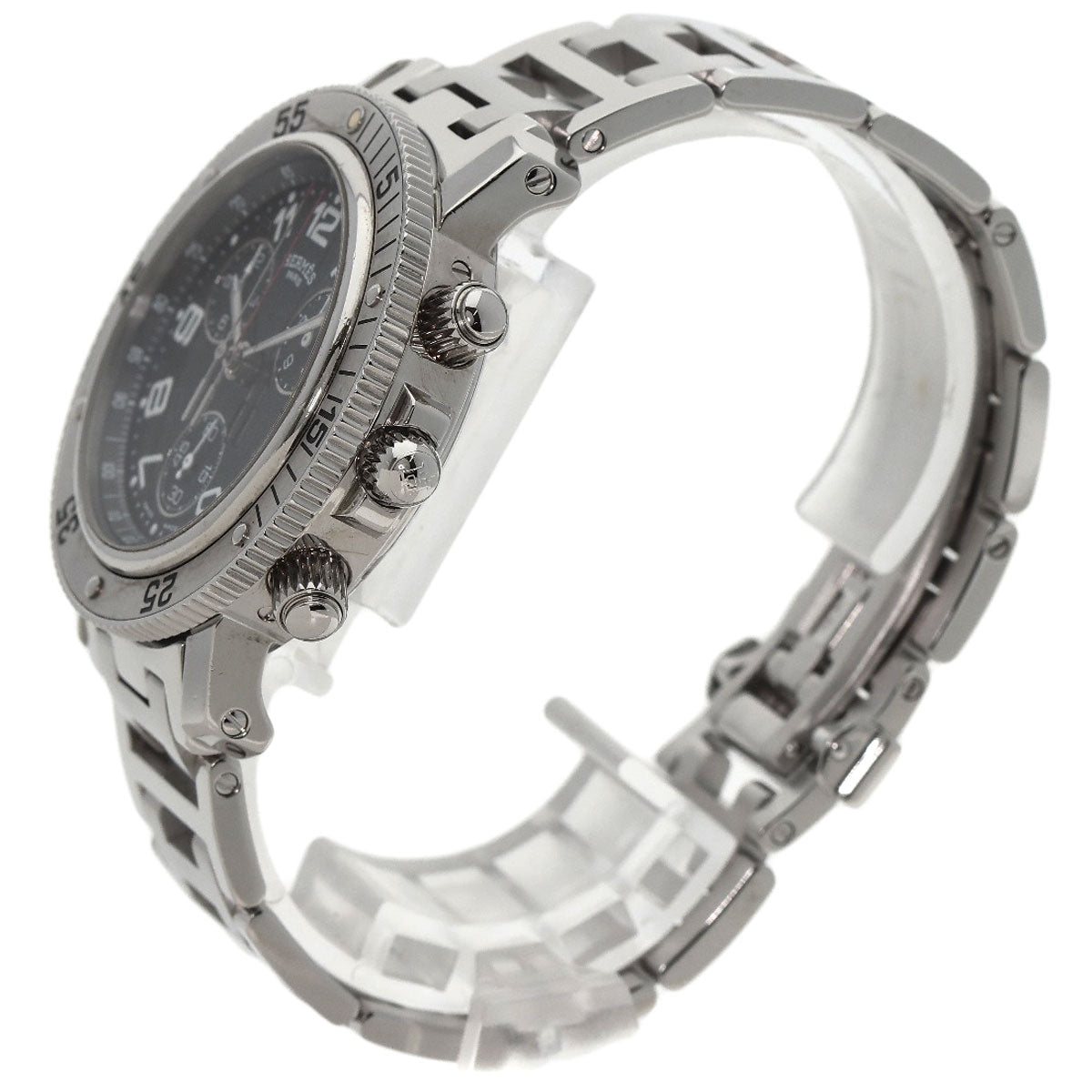 HERMES Watches Quartz CL2.910 Stainless Steel , Stainless Steel Silver Clipper Diver Chronograph black dial mens  d