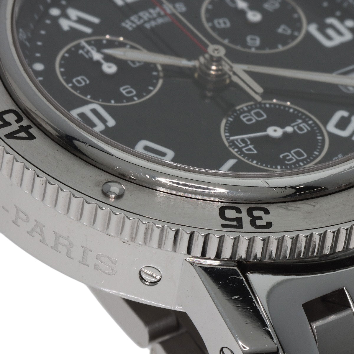 HERMES Watches Quartz CL2.910 Stainless Steel , Stainless Steel Silver Clipper Diver Chronograph black dial mens  d