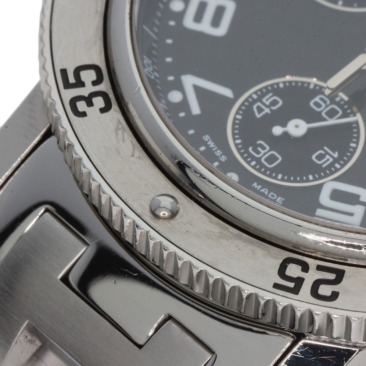HERMES Watches Quartz CL2.910 Stainless Steel , Stainless Steel Silver Clipper Diver Chronograph black dial mens  d