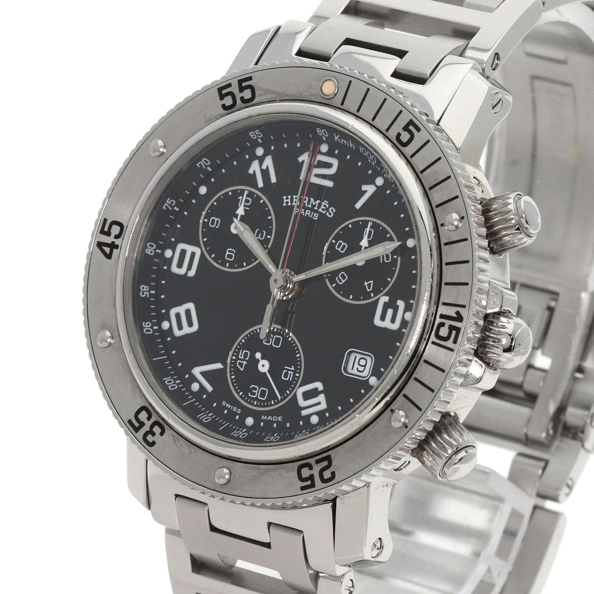 HERMES Watches Quartz CL2.910 Stainless Steel , Stainless Steel Silver Clipper Diver Chronograph black dial mens  d