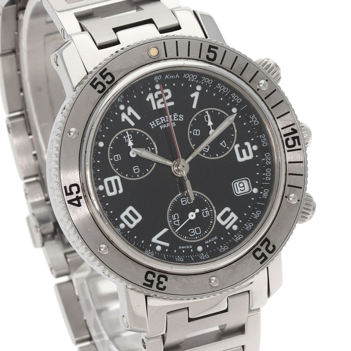 HERMES Watches Quartz CL2.910 Stainless Steel , Stainless Steel Silver Clipper Diver Chronograph black dial mens  d