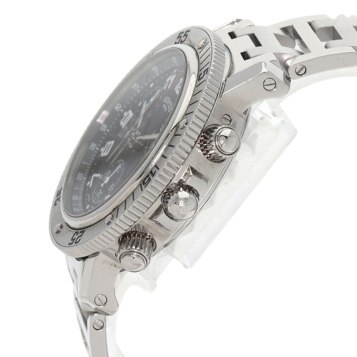 HERMES Watches Quartz CL2.910 Stainless Steel , Stainless Steel Silver Clipper Diver Chronograph black dial mens  d