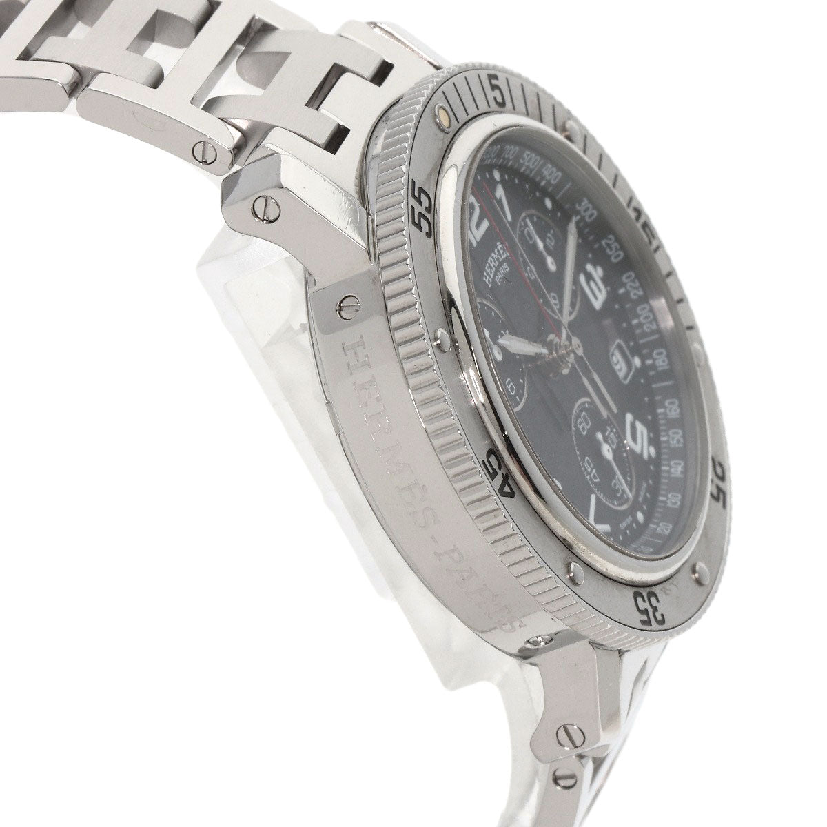 HERMES Watches Quartz CL2.910 Stainless Steel , Stainless Steel Silver Clipper Diver Chronograph black dial mens  d