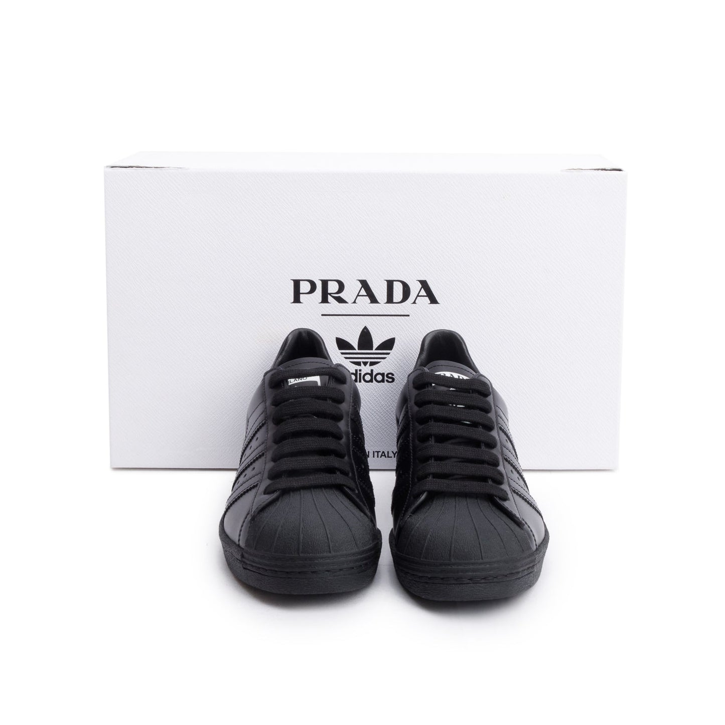 Prada X Adidas Black Leather Superstar Sneakers, Size 5.5