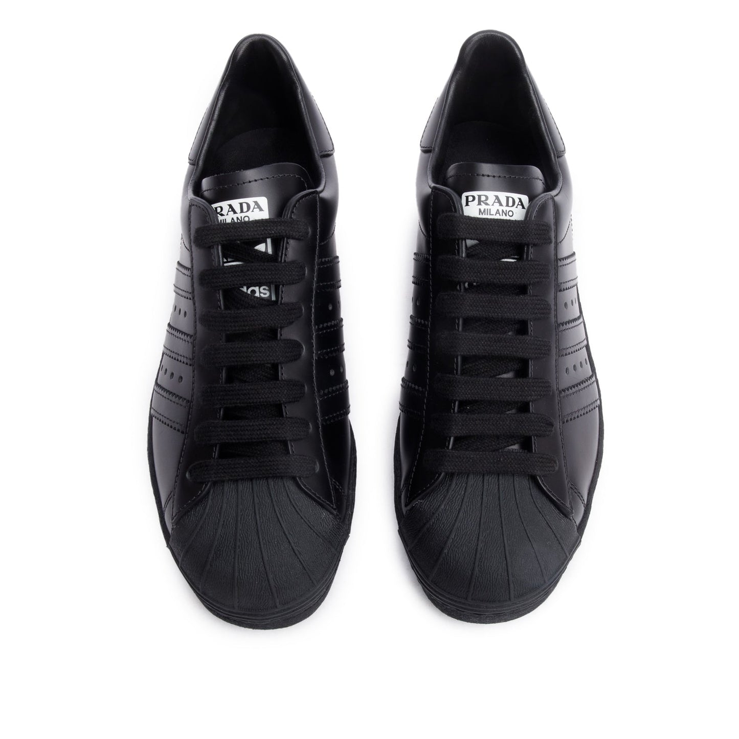 Prada X Adidas Black Leather Superstar Sneakers, Size 4