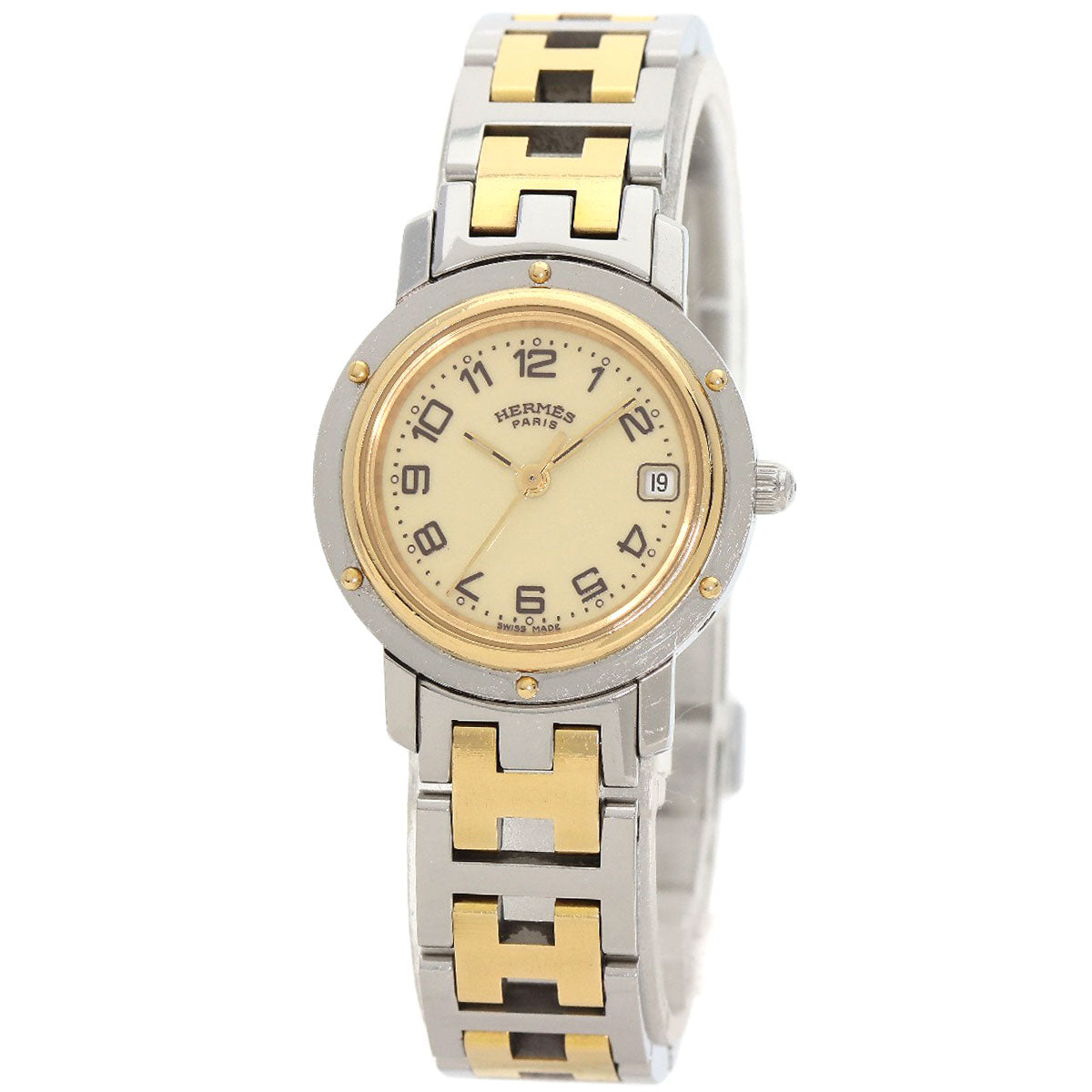 HERMES Watches Quartz CL4.220 Stainless Steel , SSxGP gold Clipper Ivory dial Women  d
