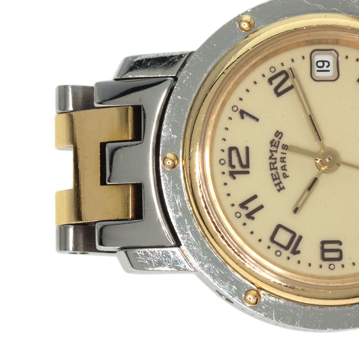 HERMES Watches Quartz CL4.220 Stainless Steel , SSxGP gold Clipper Ivory dial Women  d