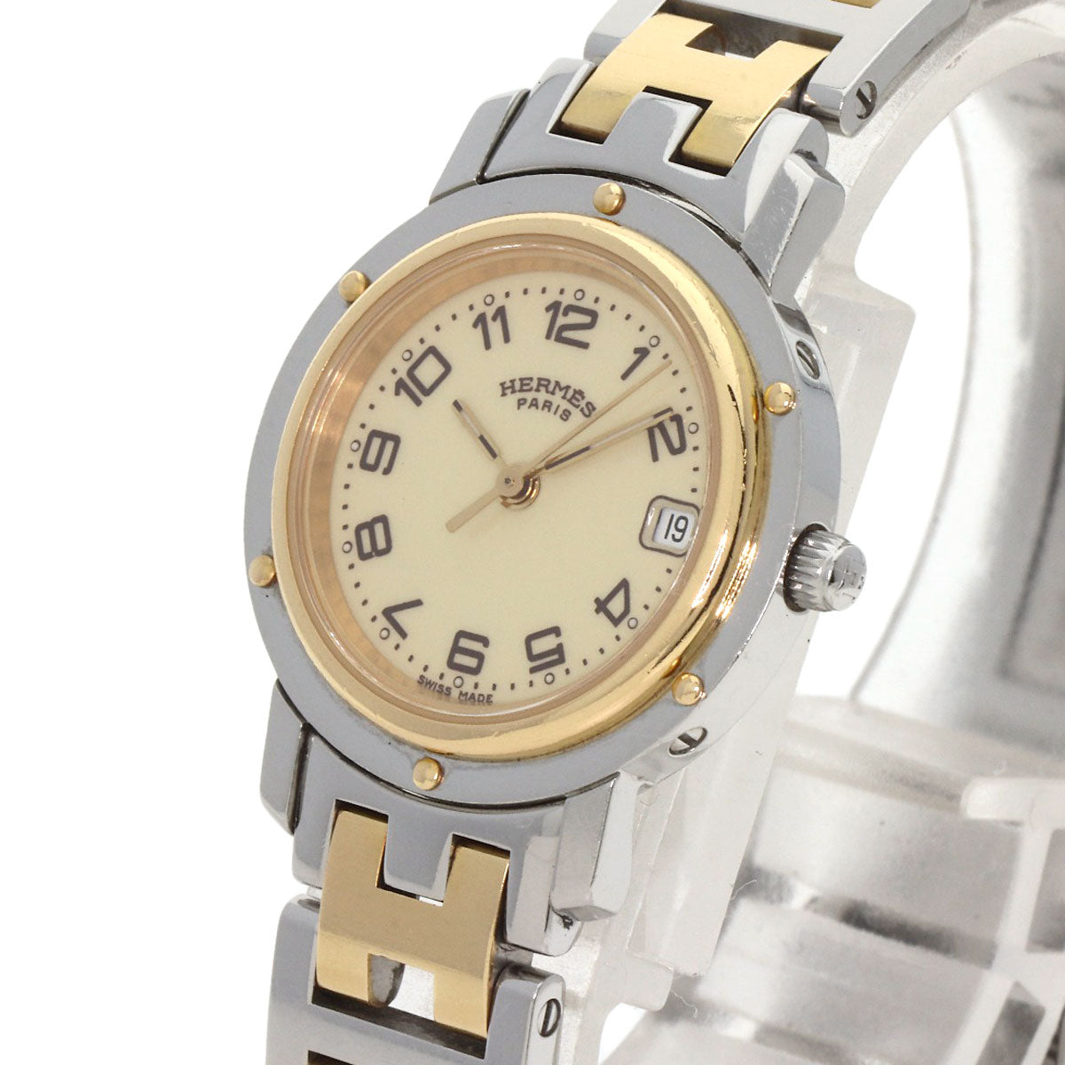 HERMES Watches Quartz CL4.220 Stainless Steel , SSxGP gold Clipper Ivory dial Women  d