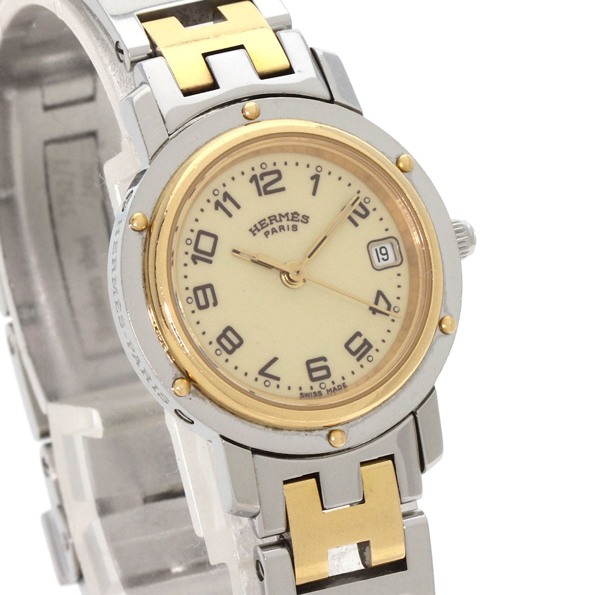 HERMES Watches Quartz CL4.220 Stainless Steel , SSxGP gold Clipper Ivory dial Women  d