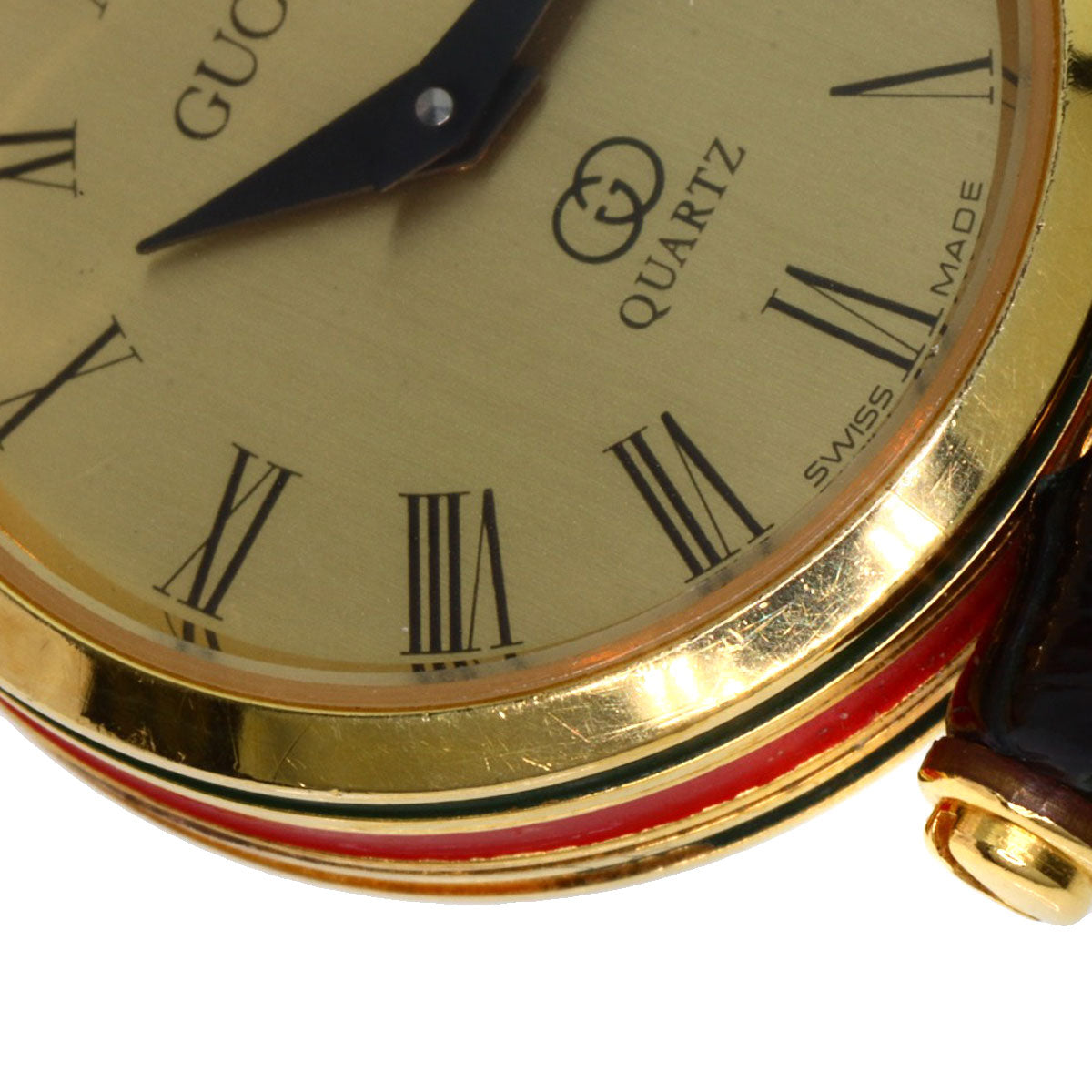 GUCCI Watches Quartz Gold Plated, Leather gold Sherry line gold dial Women  d