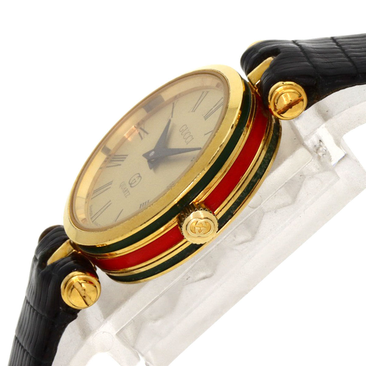GUCCI Watches Quartz Gold Plated, Leather gold Sherry line gold dial Women  d