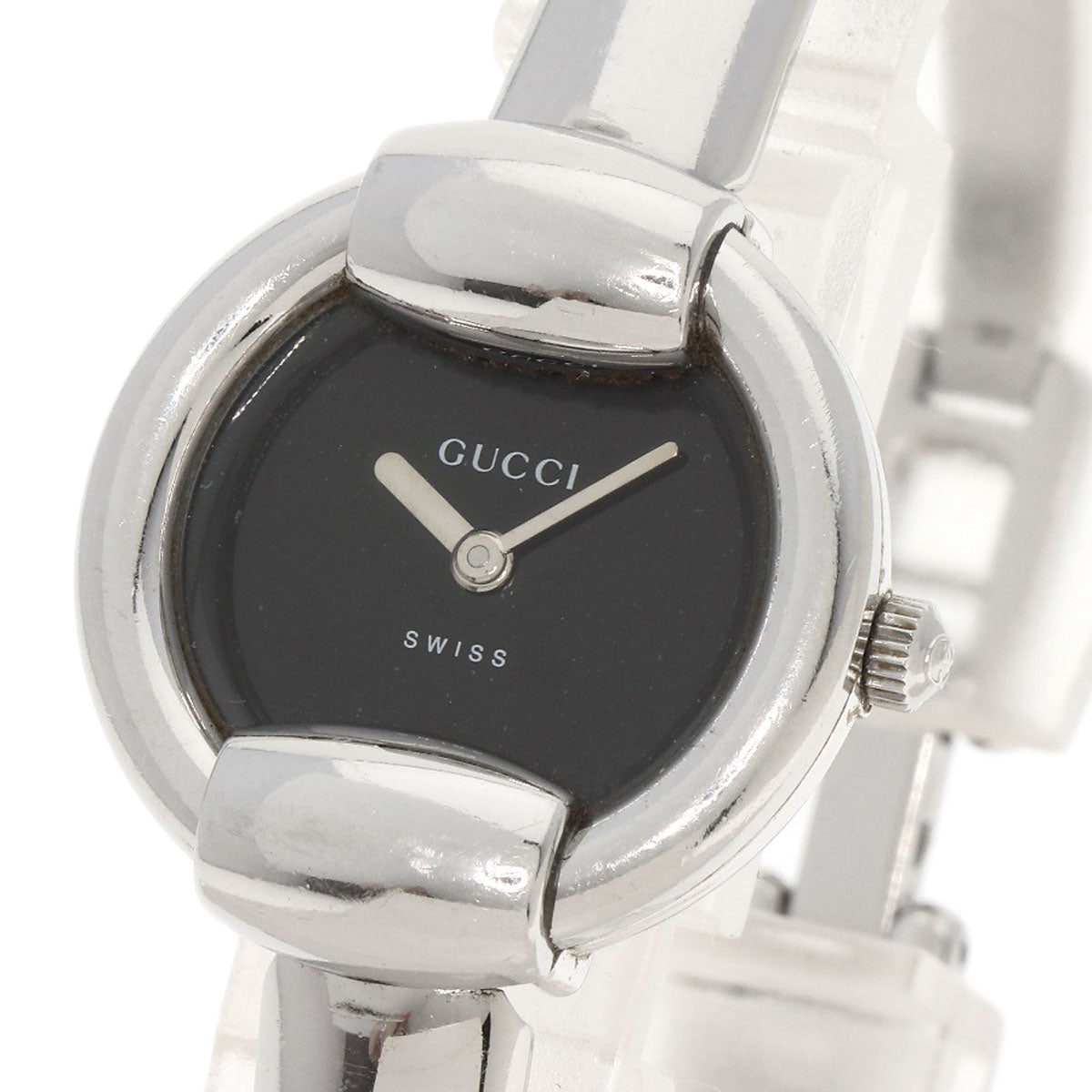 GUCCI Watches Quartz 1400L Stainless Steel , Stainless Steel Silver Round face black dial Women