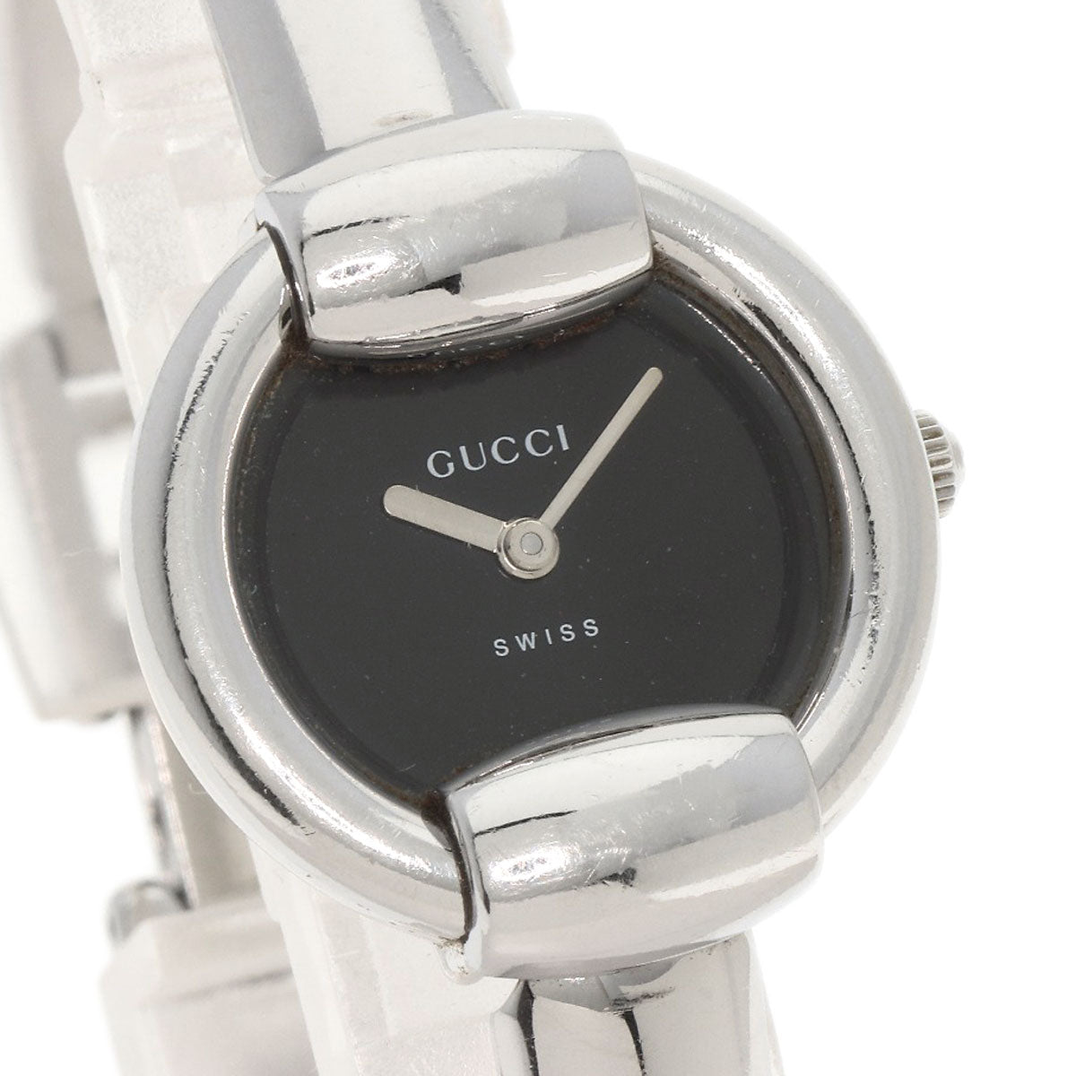 GUCCI Watches Quartz 1400L Stainless Steel , Stainless Steel Silver Round face black dial Women