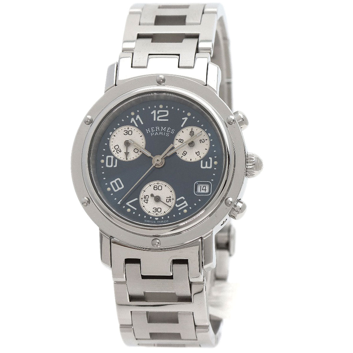 HERMES Watches Quartz CL1.310 Stainless Steel , Stainless Steel Silver Clipper Chronograph blue dial Women  d