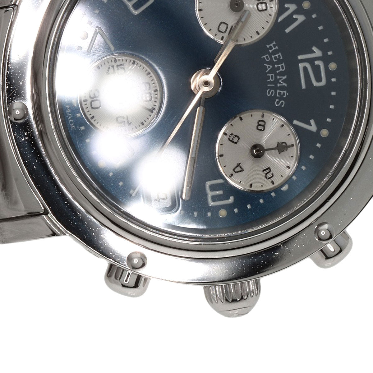 HERMES Watches Quartz CL1.310 Stainless Steel , Stainless Steel Silver Clipper Chronograph blue dial Women  d