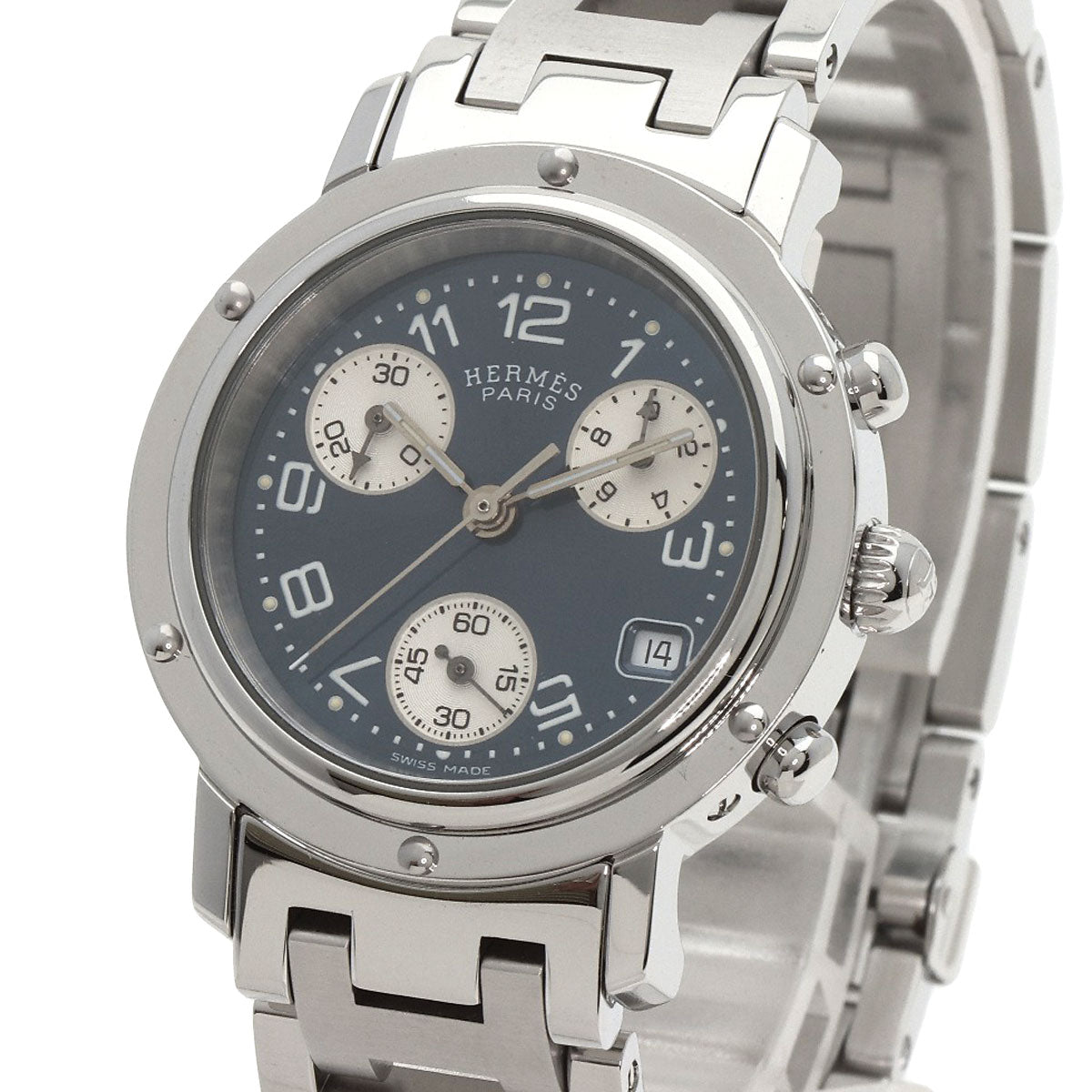 HERMES Watches Quartz CL1.310 Stainless Steel , Stainless Steel Silver Clipper Chronograph blue dial Women  d