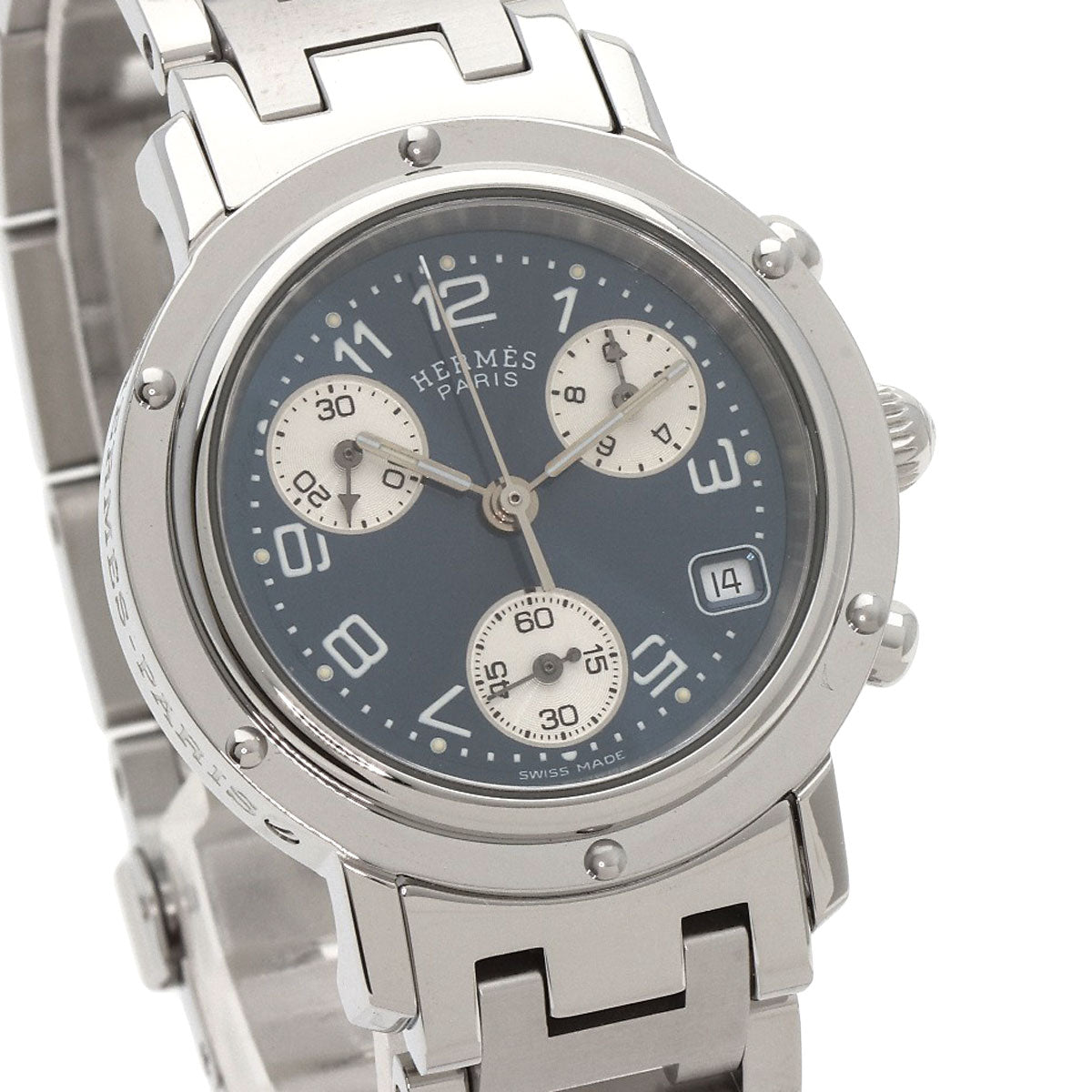 HERMES Watches Quartz CL1.310 Stainless Steel , Stainless Steel Silver Clipper Chronograph blue dial Women  d