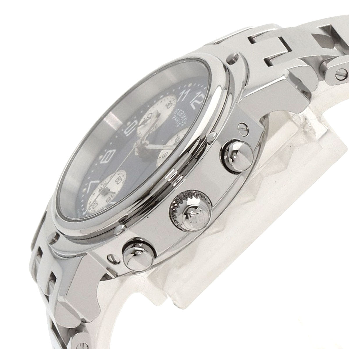 HERMES Watches Quartz CL1.310 Stainless Steel , Stainless Steel Silver Clipper Chronograph blue dial Women  d