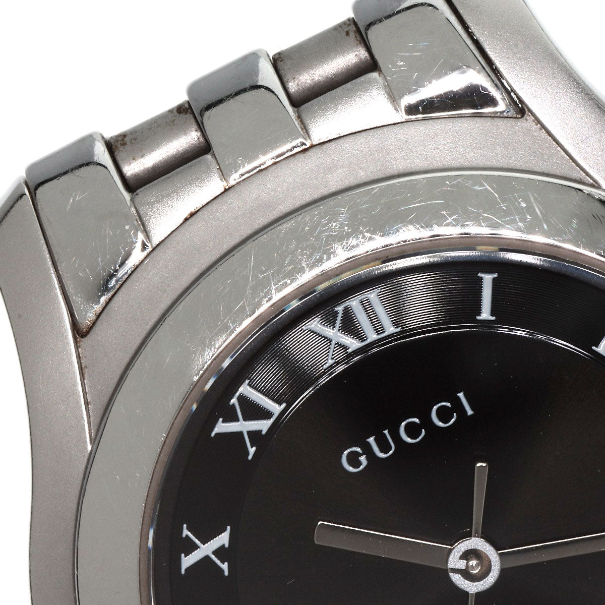 GUCCI Watches Quartz 5500M Stainless Steel , Stainless Steel Silver Round face black dial mens  d
