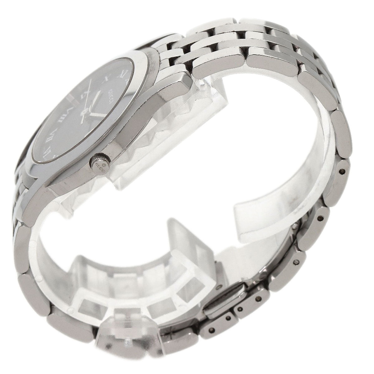GUCCI Watches Quartz 5500M Stainless Steel , Stainless Steel Silver Round face black dial mens  d
