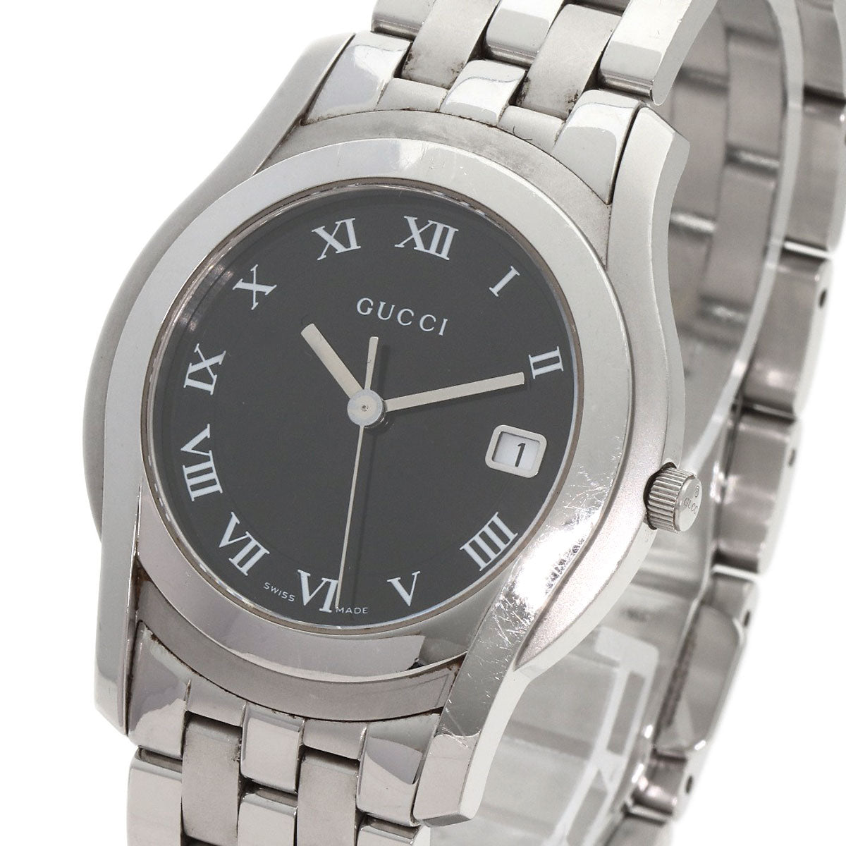 GUCCI Watches Quartz 5500M Stainless Steel , Stainless Steel Silver Round face black dial mens  d