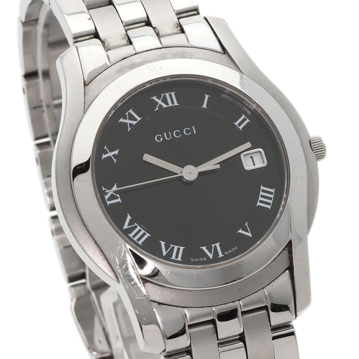 GUCCI Watches Quartz 5500M Stainless Steel , Stainless Steel Silver Round face black dial mens  d