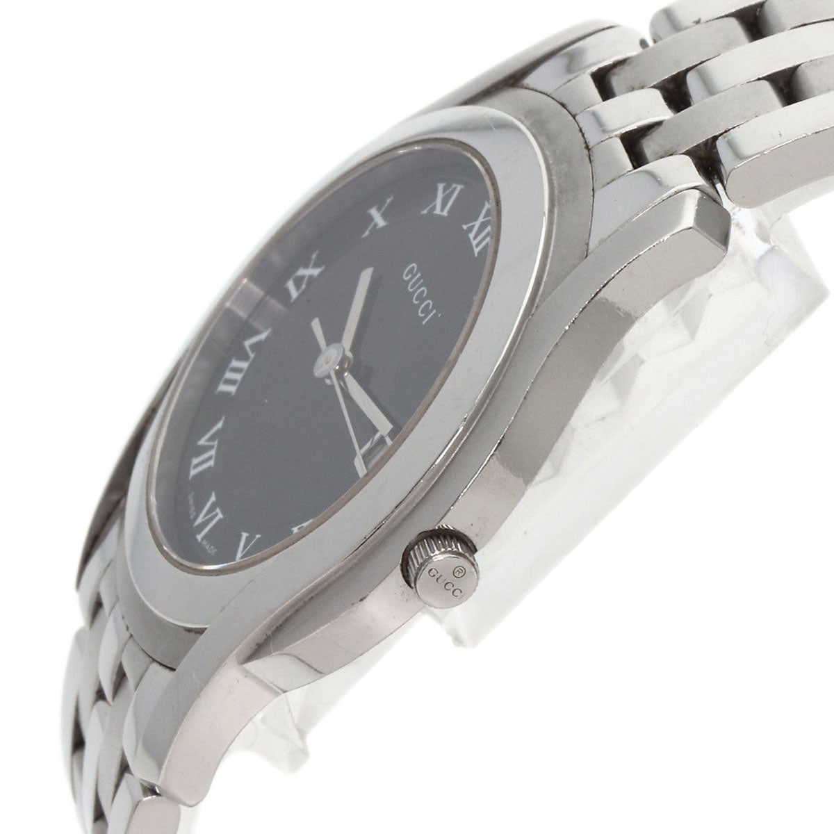 GUCCI Watches Quartz 5500M Stainless Steel , Stainless Steel Silver Round face black dial mens  d